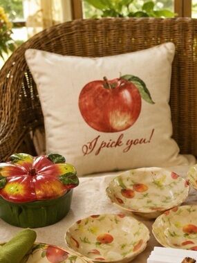 Bella Bug Pillow  "I PICK YOU" Apple Zip Cover 18"x18" Burlap NEW